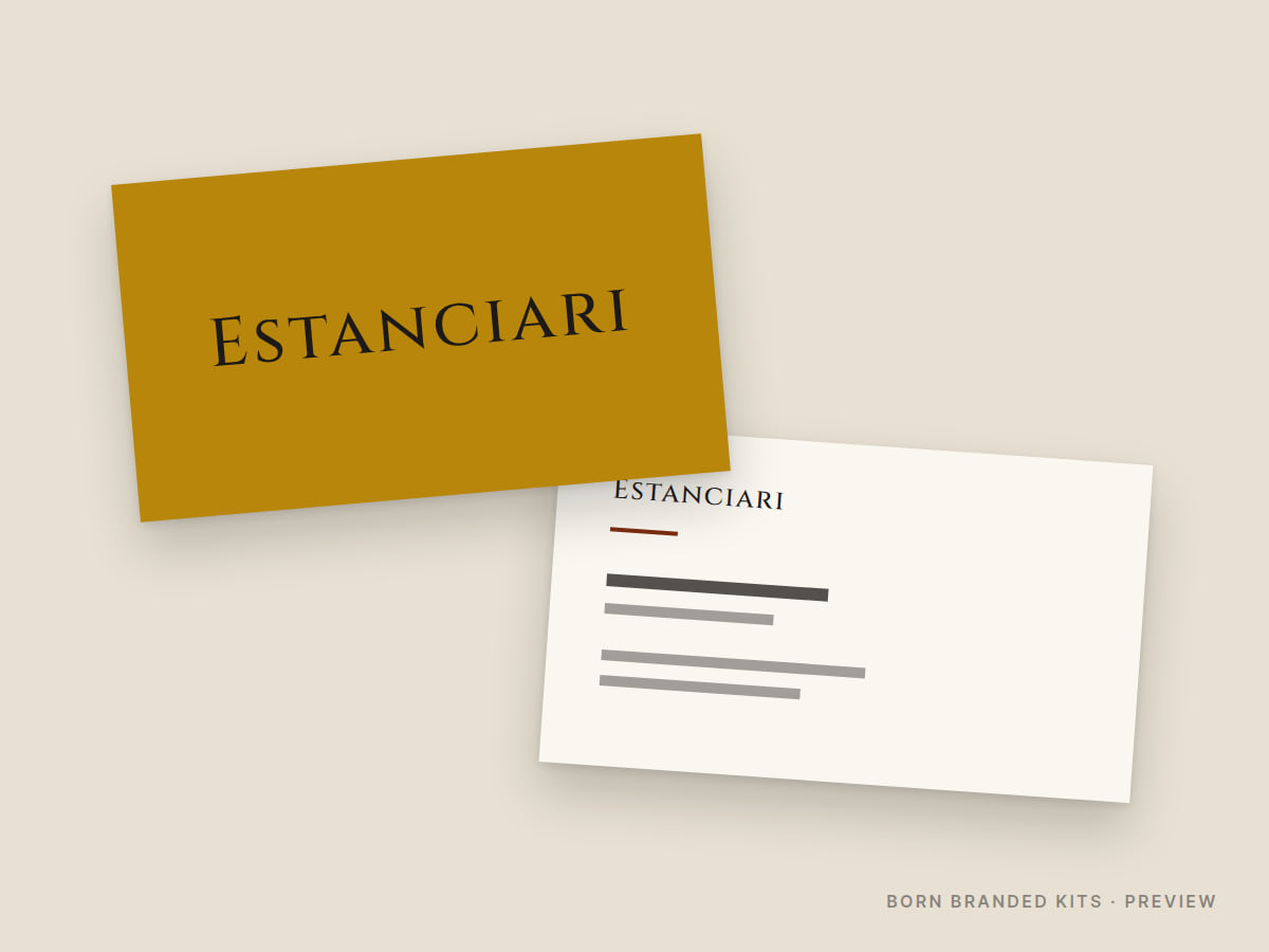 Preview: Estanciari business cards, front and back, with placeholder text