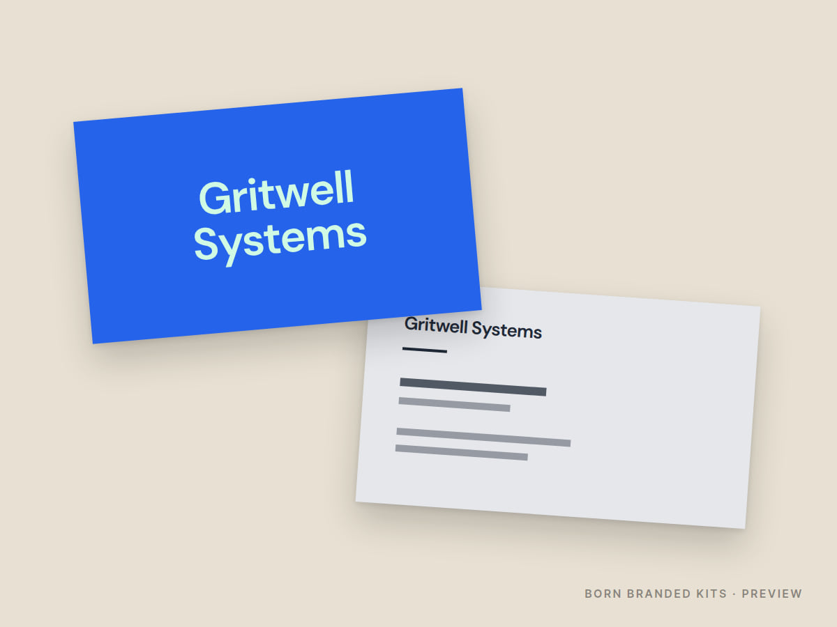 Preview: Gritwell Systems business cards, front and back, with placeholder text