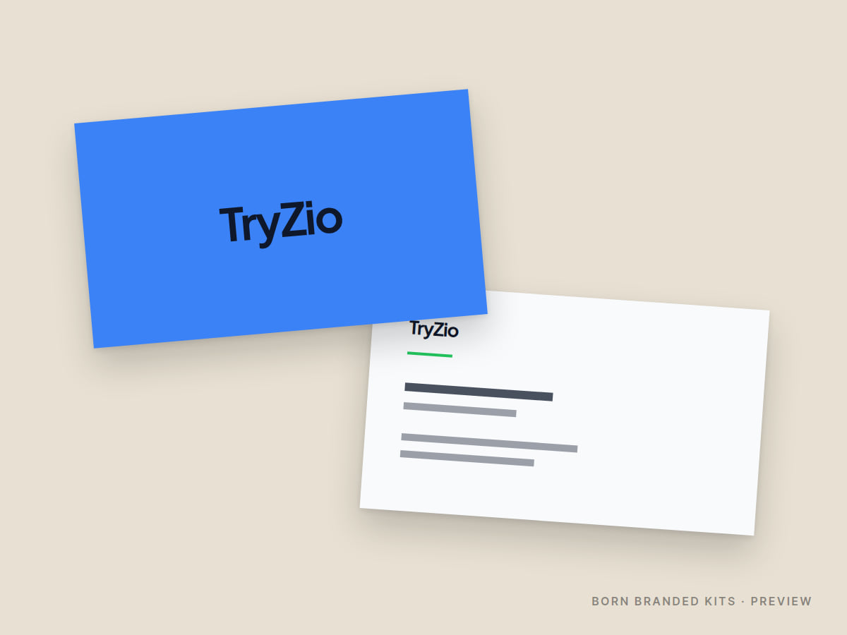 Preview: TryZio business cards, front and back, with placeholder text
