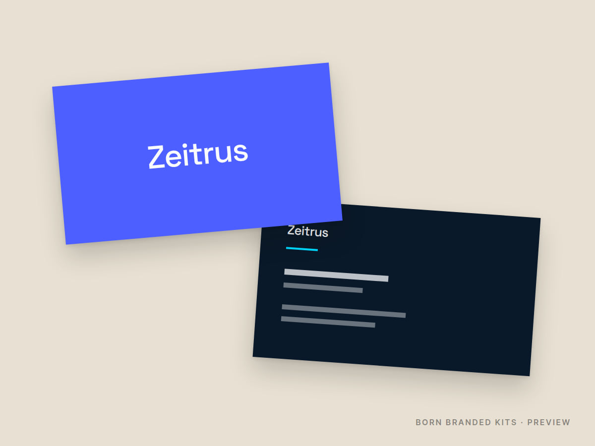 Preview: Zeitrus business cards, front and back, with placeholder text
